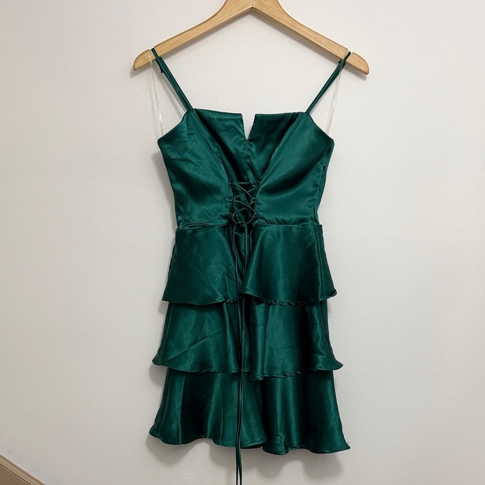Altar'd State Satin Mini Dress in Deep Green